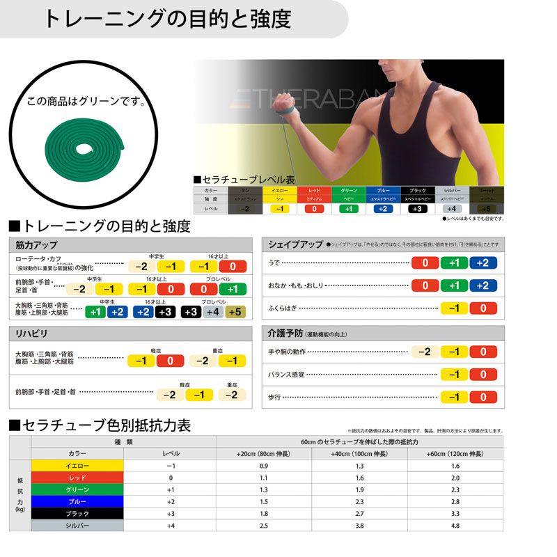 トレーニング用品 DM セラチューブ チューブタイプ 強度レベル+1 3m グリーン:佐藤スポーツ（青梅市）